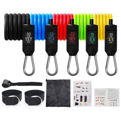 Customized Fitness Exercise Tube 11 Pcs/Set Latex Resistance Bands Training Yoga Tubes with carabiner pull rope