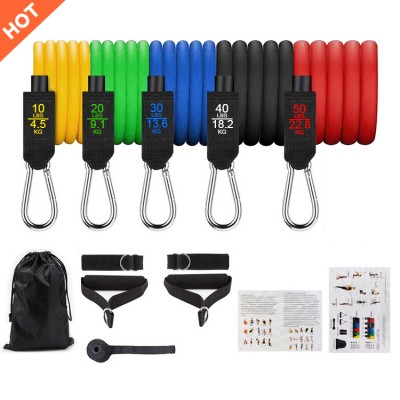 Custom Logo 11Pcs Set Fitness Gym Workout 150 pounds heavy Elastic latex pull up Resistance Exercises Band Set With Door Anchor